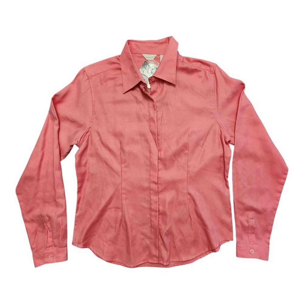 NWT Vintage Kim Rogers Blouse Top Size  Medium Pink Long Sleeve Geometric Cotton